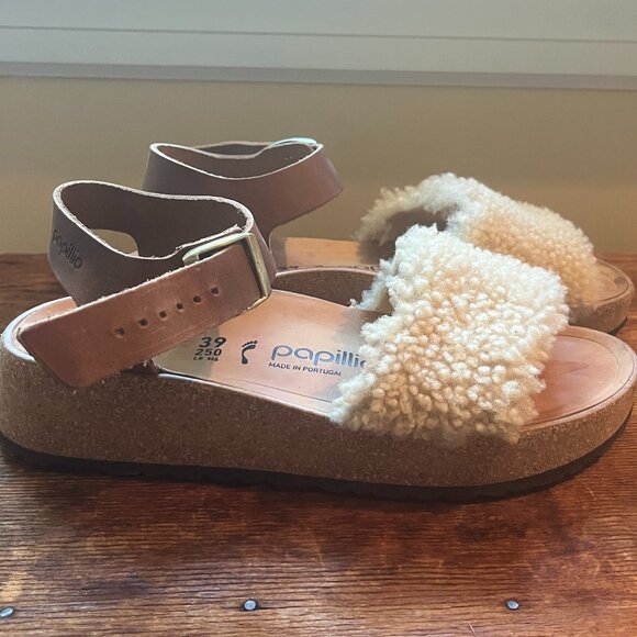 Birkenstocks Glenda Teddy, Natural Leather/Shearling Eggshell Sandals, size 39 - Picture 6 of 9